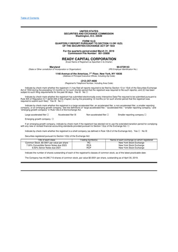 Thumbnail Ready Capital
 10-Q Quarterly Report FY2019 