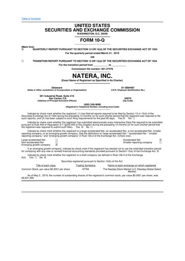 Miniature Natera 10-Q Rapport trimestriel 2019 