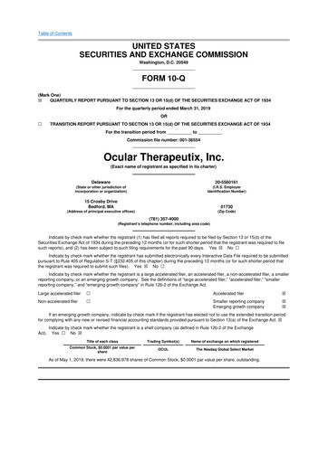 Thumbnail Ocular Therapeutix 10-Q Quarterly Report FY2019 