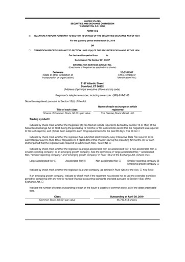 Thumbnail Information Services Group 10-Q Quarterly Report FY2019 
