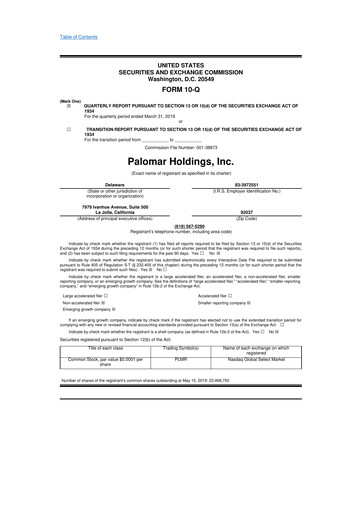 Vorschaubild Palomar Holdings 10-Q Quartalsbericht 2019 