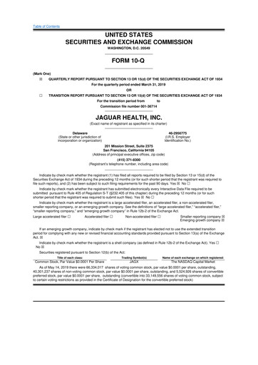 Thumbnail Jaguar Health 10-Q Quarterly Report FY2019 
