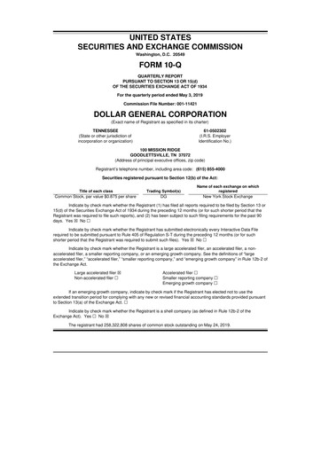 Miniature Dollar General 10-Q Rapport trimestriel 2019 