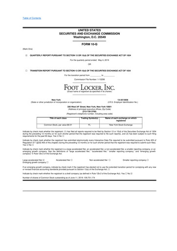 Thumbnail Foot Locker
 10-Q Quarterly Report FY2019 