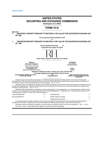 Thumbnail Restoration Hardware
 10-Q Quarterly Report FY2019 