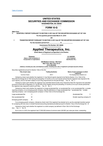 Thumbnail Applied Therapeutics 10-Q Quarterly Report FY2019 