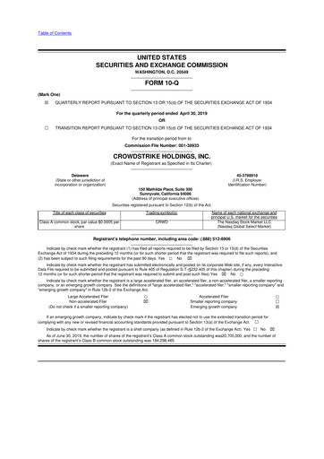 Miniature CrowdStrike 10-Q Rapport trimestriel 2020 