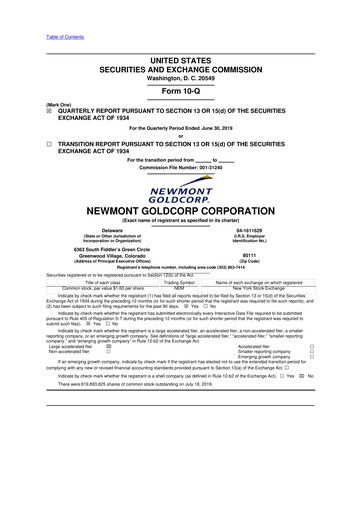 Thumbnail Newmont 10-Q Quarterly Report FY2019 