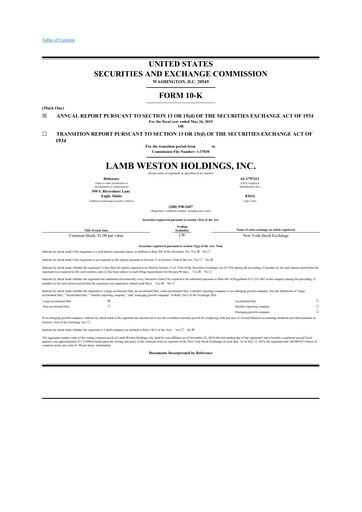 Thumbnail Lamb Weston 10-K Annual Report 2019