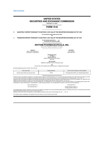 Vorschaubild Rhythm Pharmaceuticals 10-Q Quartalsbericht 2019 