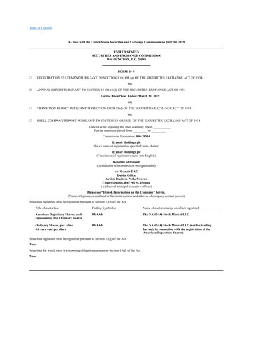 Thumbnail Ryanair 20-F Annual Report 2019