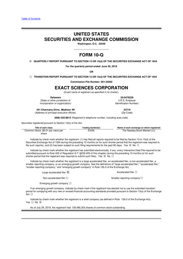 Miniature Exact Sciences 10-Q Rapport trimestriel 2019 