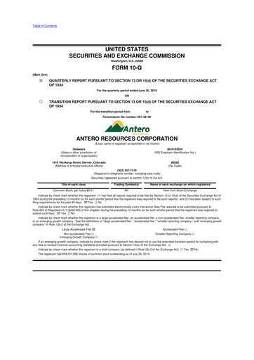 Thumbnail Antero Resources
 10-Q Quarterly Report FY2019 