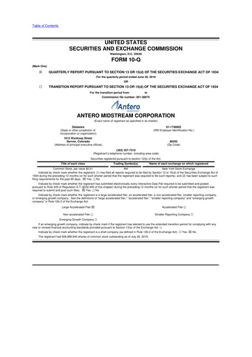Thumbnail Antero Midstream
 10-Q Quarterly Report FY2019 