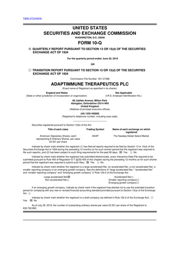 Thumbnail Adaptimmune Therapeutics 10-Q Quarterly Report FY2019 