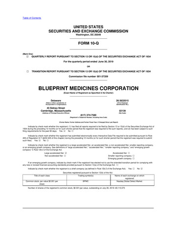 Thumbnail Blueprint Medicines
 10-Q Quarterly Report FY2019 