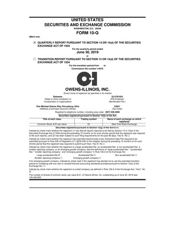 Thumbnail O-I Glass
 10-Q Quarterly Report FY2019 