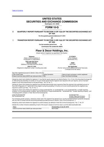 Thumbnail Floor & Decor

 10-Q Quarterly Report FY2019 