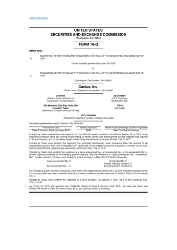 Miniature Cactus Inc 10-Q Rapport trimestriel 2019 