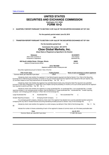 Thumbnail Cboe Global Markets 10-Q Quarterly Report FY2019 