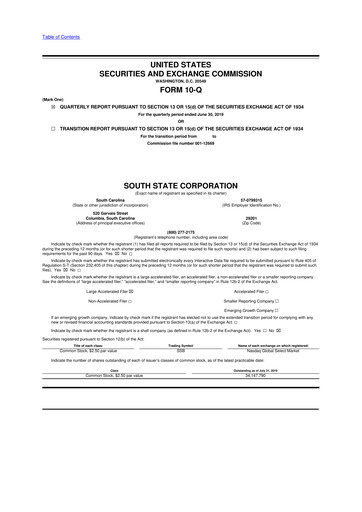 Miniature South State Corp 10-Q Rapport trimestriel 2019 
