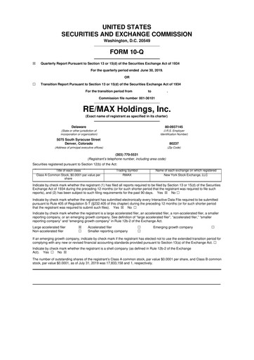 Thumbnail RE/MAX Holdings 10-Q Quarterly Report FY2019 