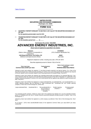 Thumbnail Advanced Energy 10-Q Quarterly Report FY2019 