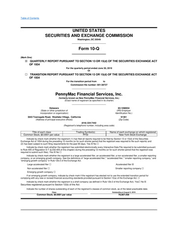 Miniature PennyMac Financial Services 10-Q Rapport trimestriel 2019 