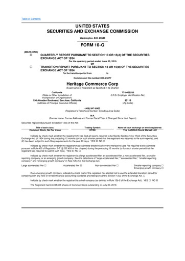 Thumbnail Heritage Commerce 10-Q Quarterly Report FY2019 