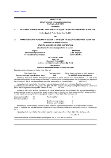 Vorschaubild Atlantic Union Bankshares 10-Q Quartalsbericht 2019 