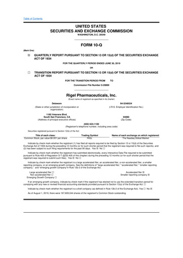 Thumbnail Rigel Pharmaceuticals 10-Q Quarterly Report FY2019 