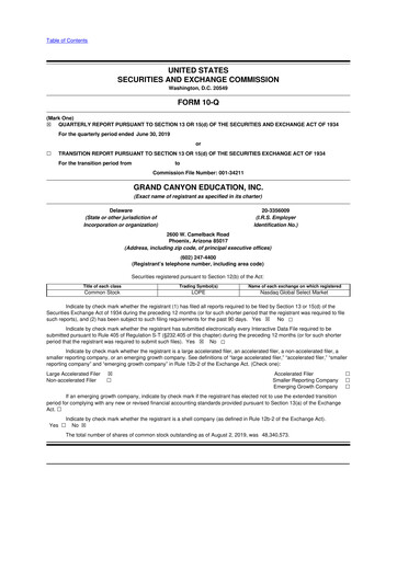 Vorschaubild Grand Canyon Education 10-Q Quartalsbericht 2019 