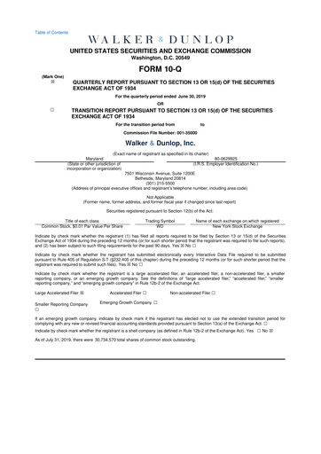 Thumbnail Walker & Dunlop

 10-Q Quarterly Report FY2019 