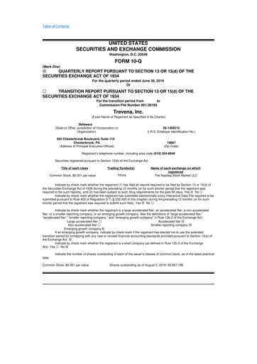 Thumbnail Trevena 10-Q Quarterly Report FY2019 