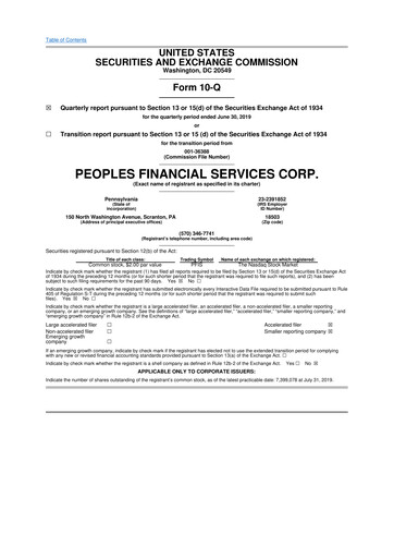 Vorschaubild Peoples Financial Services 10-Q Quartalsbericht 2019 