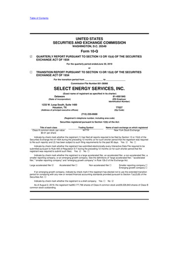 Thumbnail Select Water Solutions 10-Q Quarterly Report FY2019 