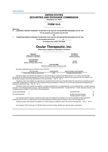 Thumbnail Ocular Therapeutix 10-Q Quarterly Report FY2019 
