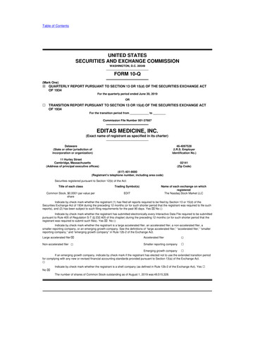 Vorschaubild Editas Medicine
 10-Q Quartalsbericht 2019 