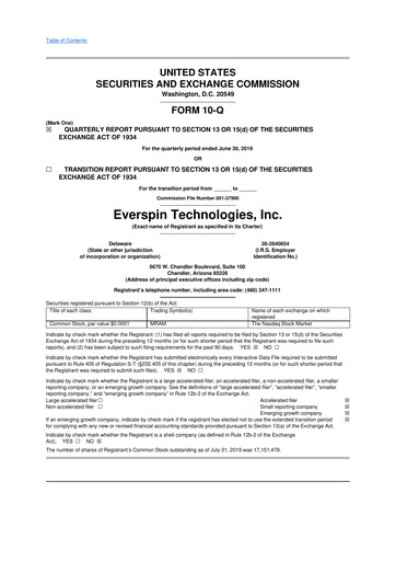 Thumbnail Everspin Technologies 10-Q Quarterly Report FY2019 