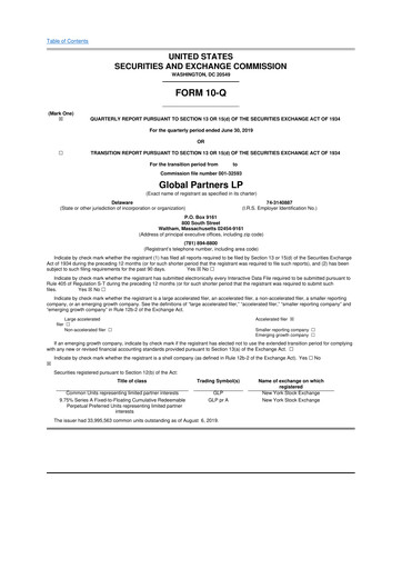 Thumbnail Global Partners LP 10-Q Quarterly Report FY2019 