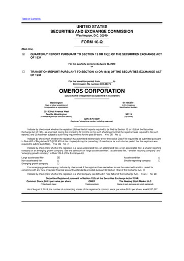 Vorschaubild Omeros Corporation 10-Q Quartalsbericht 2019 