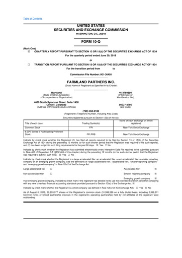 Thumbnail Farmland Partners
 10-Q Quarterly Report FY2019 