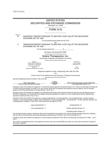 Thumbnail Aclaris Therapeutics 10-Q Quarterly Report FY2019 