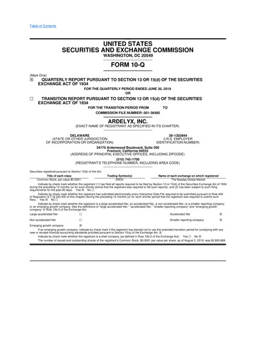 Thumbnail Ardelyx 10-Q Quarterly Report FY2019 