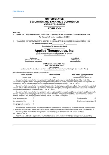 Thumbnail Applied Therapeutics 10-Q Quarterly Report FY2019 