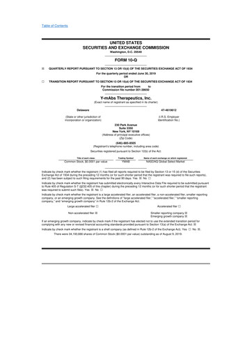 Thumbnail Y-mAbs Therapeutics
 10-Q Quarterly Report FY2019 