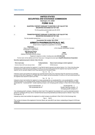 Miniature Armata Pharmaceuticals 10-Q Rapport trimestriel 2019 