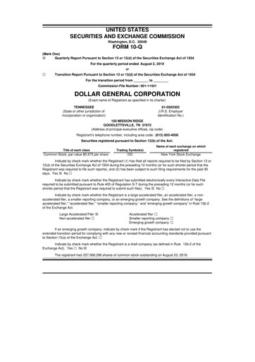 Miniature Dollar General 10-Q Rapport trimestriel 2019 