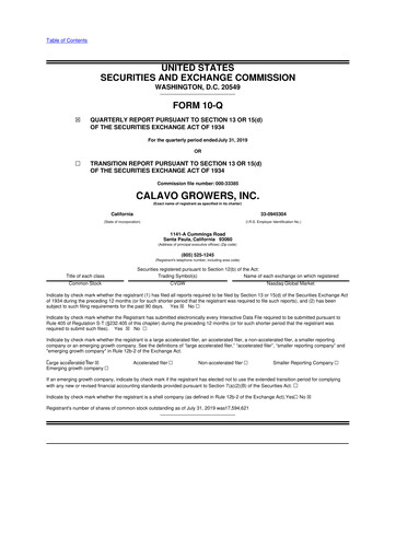 Thumbnail Calavo Growers
 10-Q Quarterly Report FY2019 