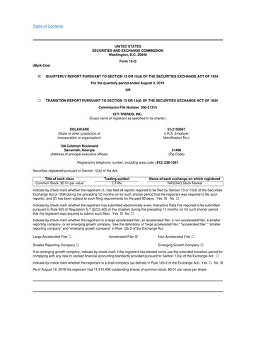 Vorschaubild Citi Trends, Inc. 10-Q Quartalsbericht  